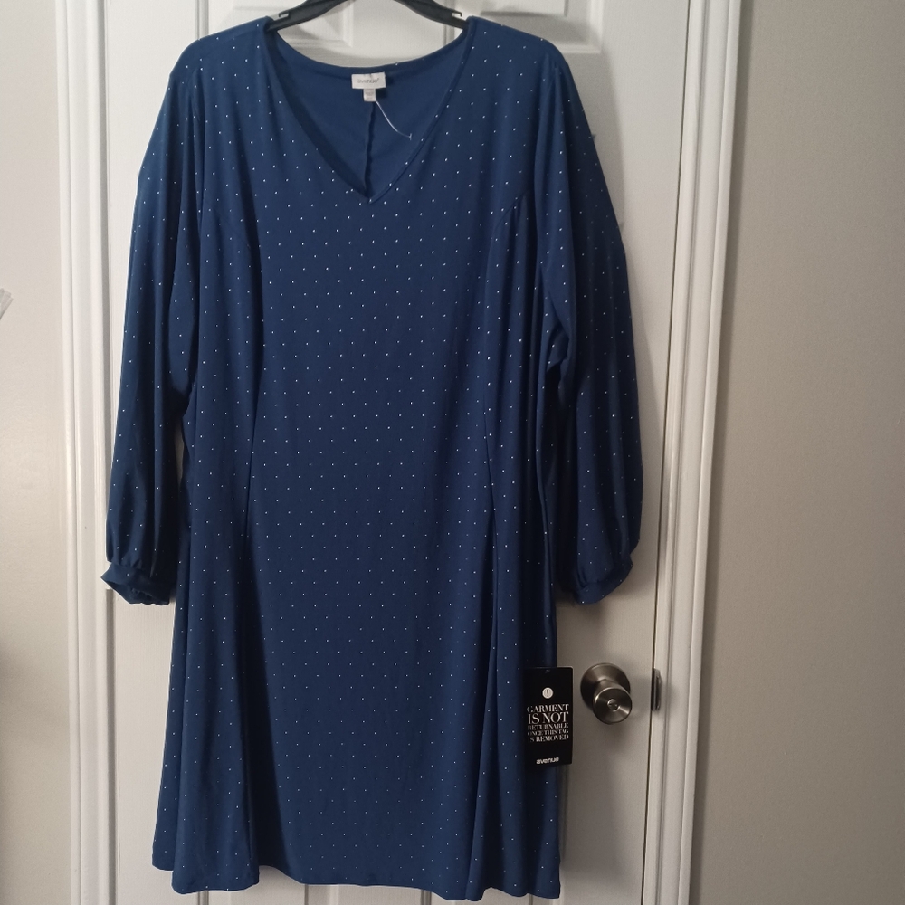 Avenue Navy Polkadot Dress Wmns Plus Sz 30/32 NEW